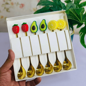 طقم ملاعق صغيرة من الستانلس ستيل على شكل فاكهة ، 6 قطع – ذهبي
