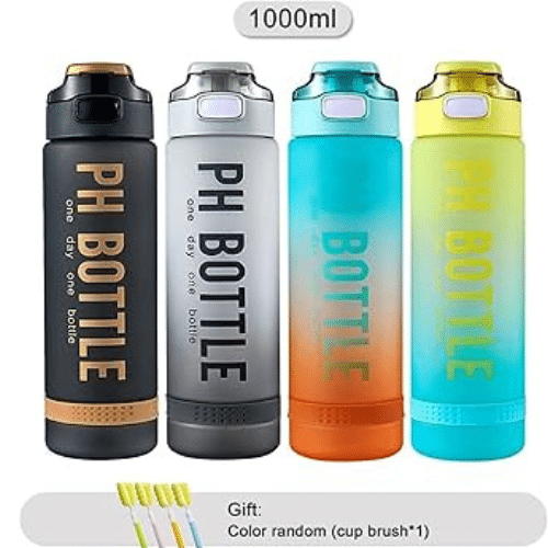 زجاجة مياه رياضية 1000 مل، PH Bottle مقسمة رقميا خالية من |الوان متعددة