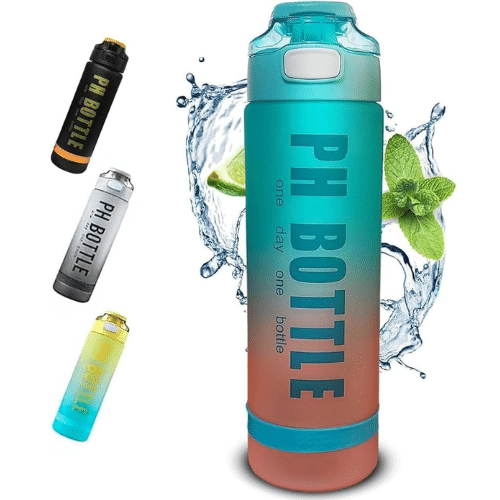 زجاجة مياه رياضية 1000 مل، PH Bottle مقسمة رقميا خالية من |الوان متعددة