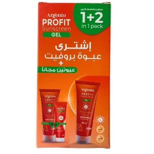 عرض 3*1 ارجنتو بروفيت جيل واقي شمس معامل حماية +50 حجم 100+50+25 مل